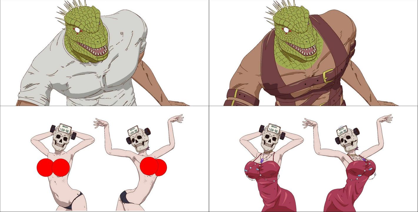 Modèle 3D par défaut (gauche) et modèle 3D avec couche de dessins (droite)